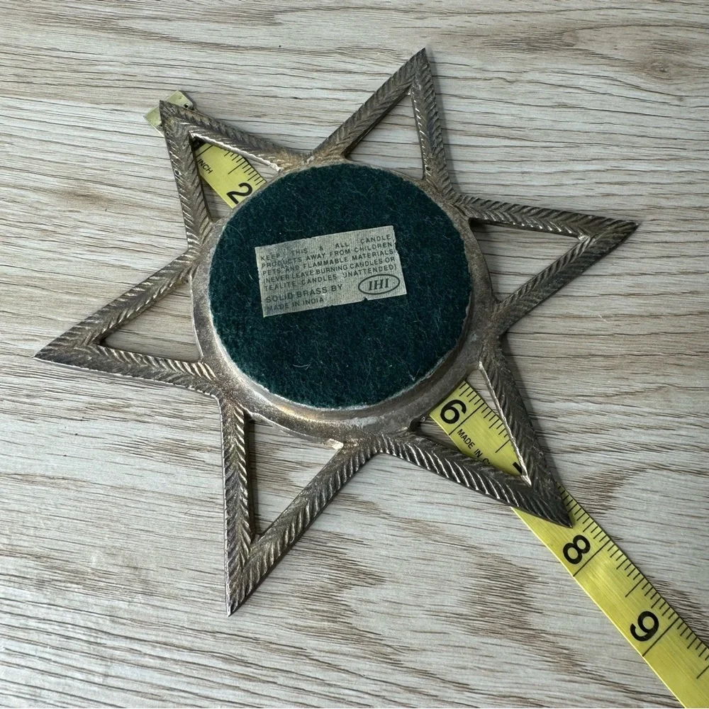 IHI Brass 6‎ Point Star of David Pillar Candle Holder Gold Colored Vintage Metal